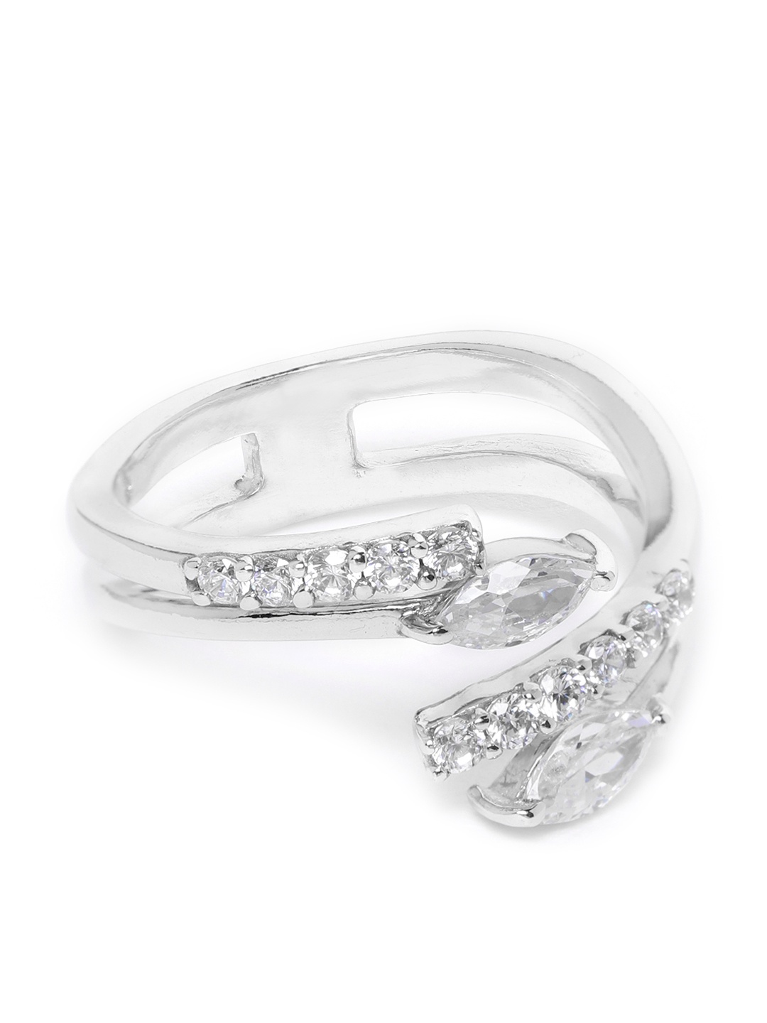 

Carlton London Women Silver-Toned Rhodium-Plated CZ-Studded Adjustable Finger Ring