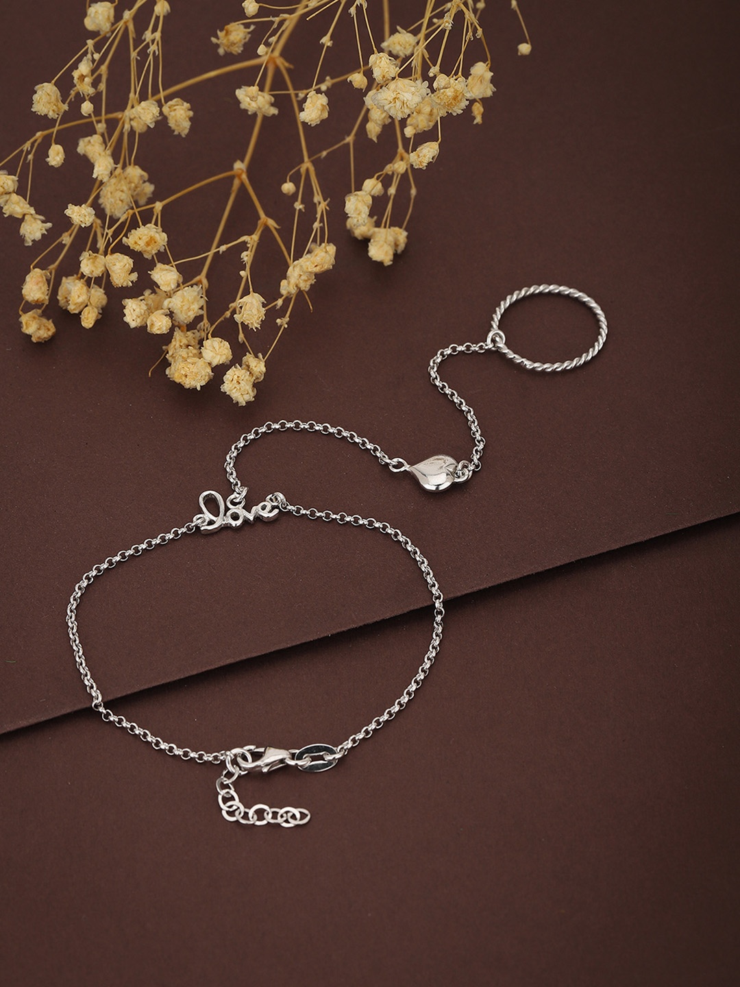 

Carlton London Silver-Toned Rhodium-Plated Heart Shaped Ring Bracelet