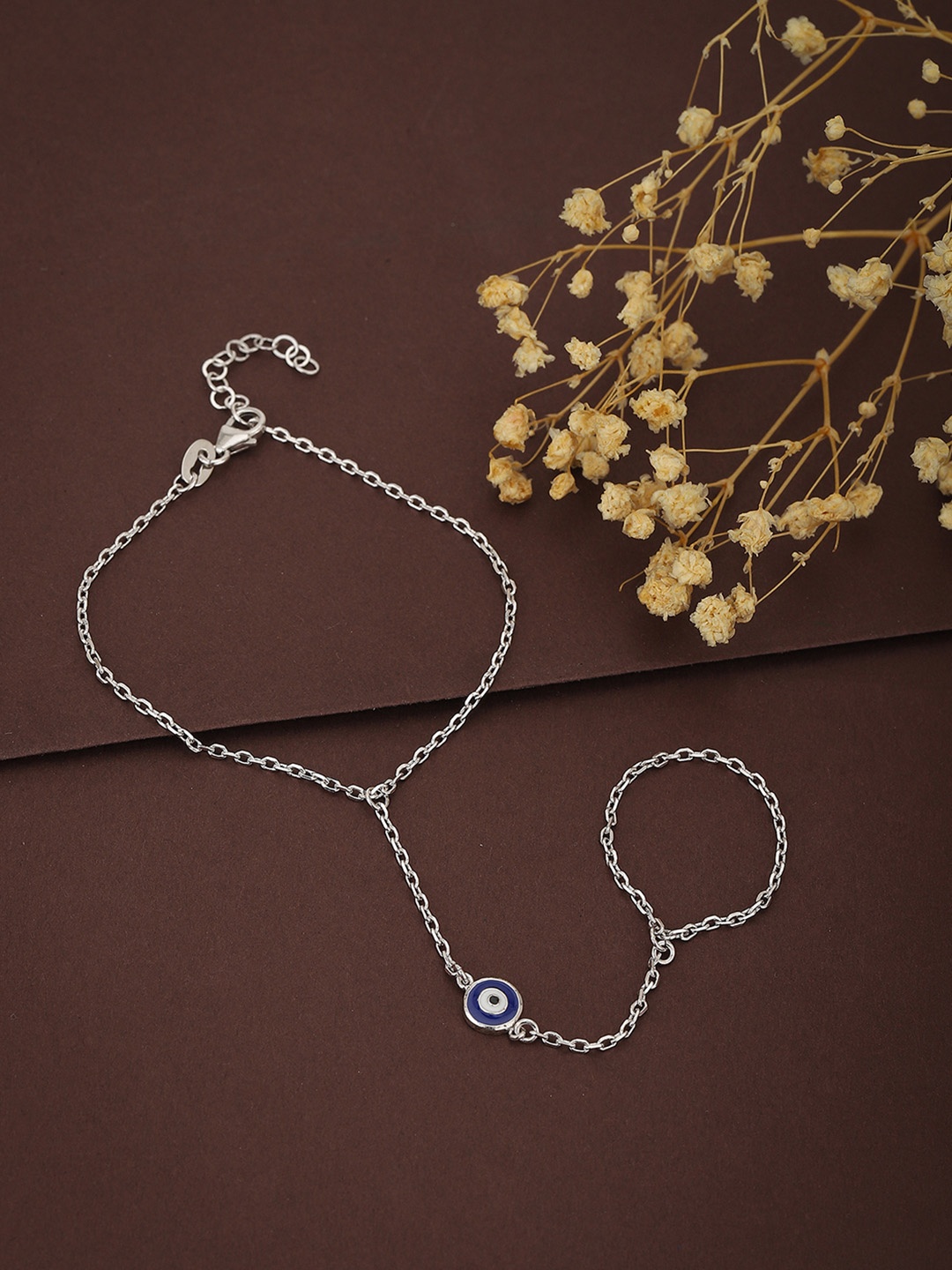 

Carlton London Silver-Toned & Blue Rhodium-Plated Ring Bracelet