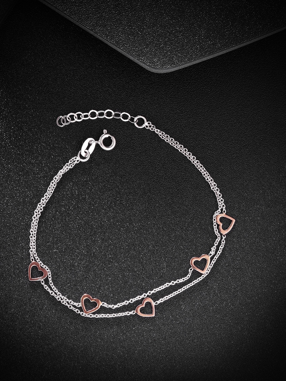

Carlton London Silver-Toned & Rose Gold-Toned Rhodium-Plated Multistranded Bracelet