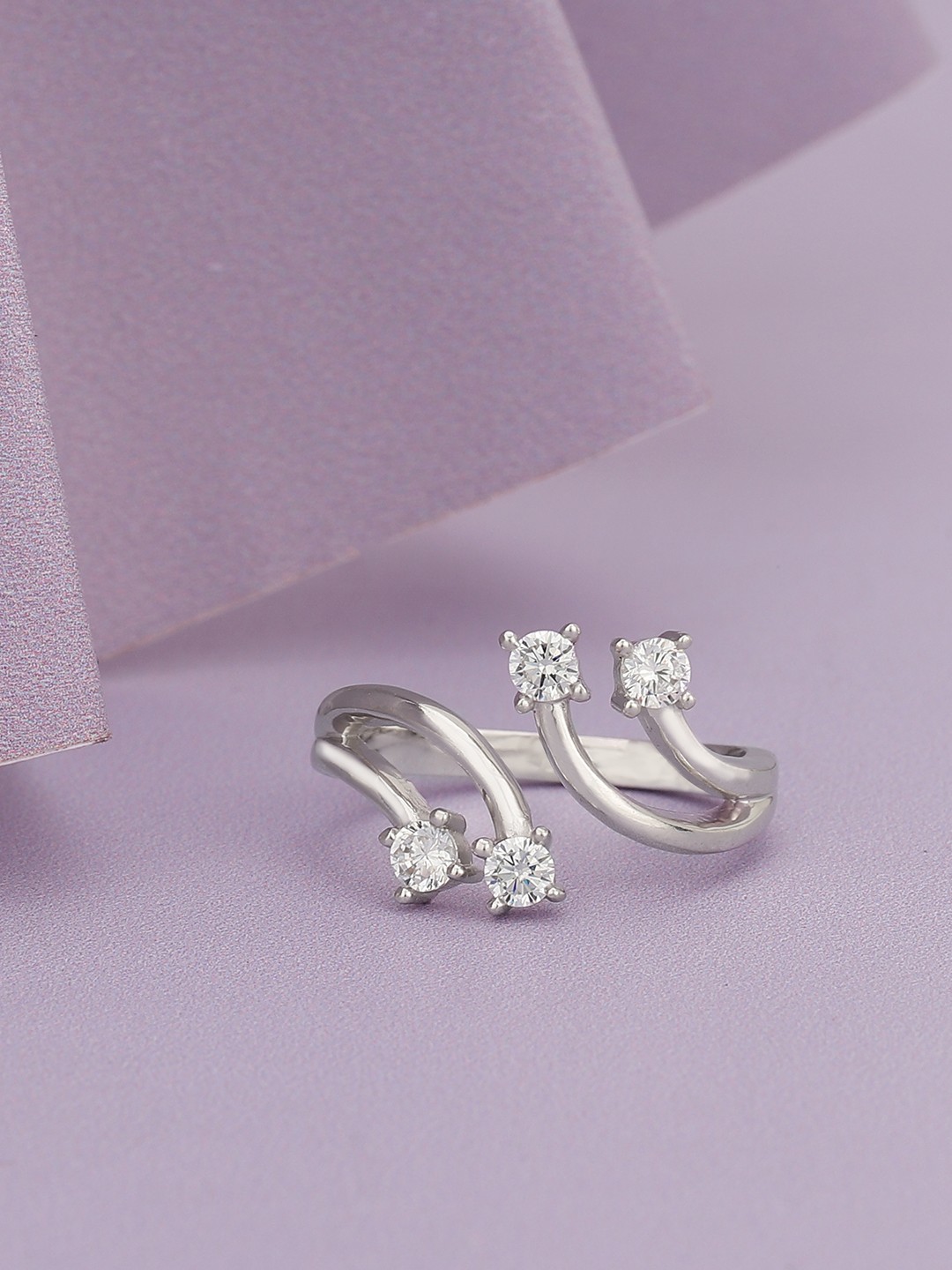 

Carlton London Women Silver-Toned Rhodium-Plated CZ-Studded Adjustable Finger Ring