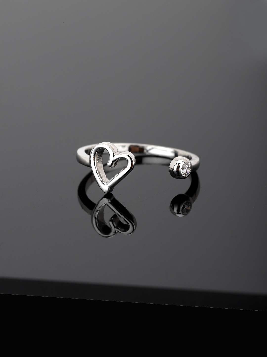 

Carlton London Women Silver-Toned Rhodium-Plated CZ-Studded Adjustable Finger Ring