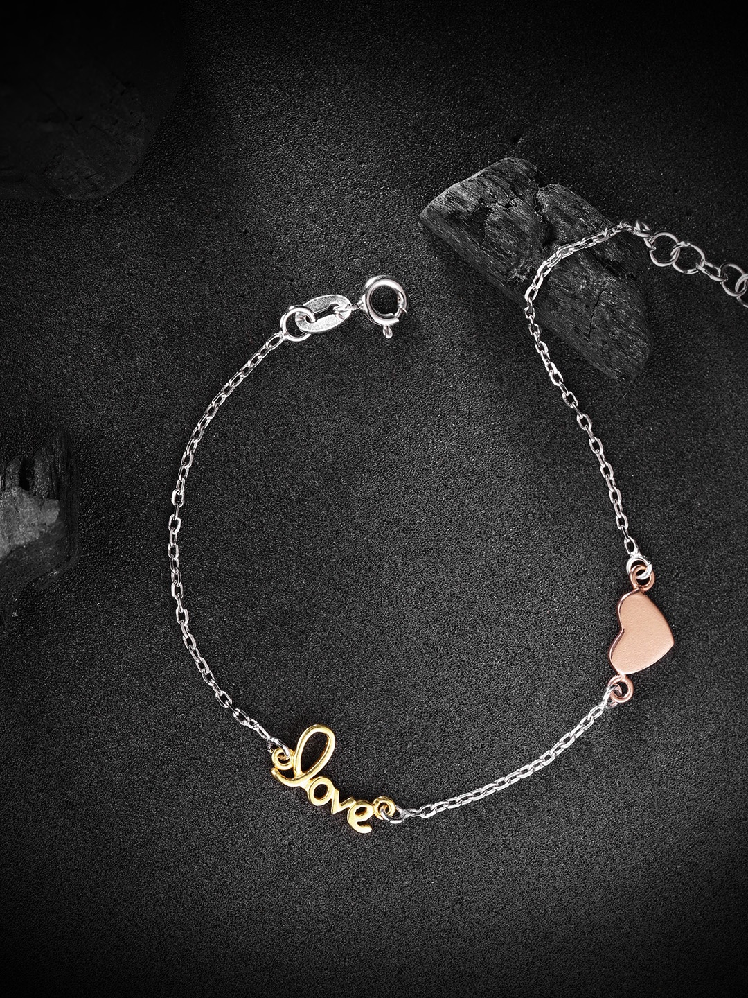 

Carlton London Silver-Toned & Gold-Toned Rhodium-Plated Charm Bracelet