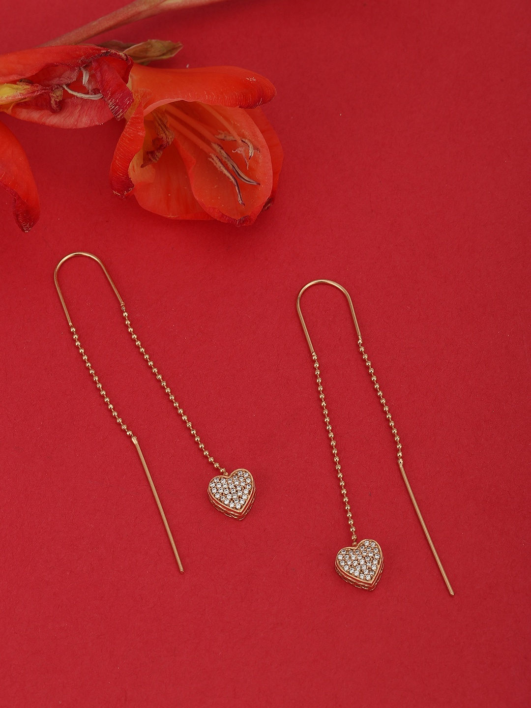 

Carlton London Rose Gold-Plated CZ-Studded Heart Shaped Drop Earrings