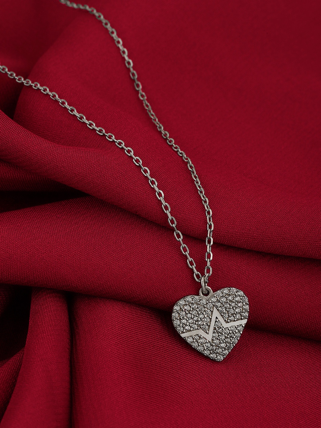 

Carlton London Silver-Toned Rhodium-Plated CZ-Studded Heart-Shaped Necklace