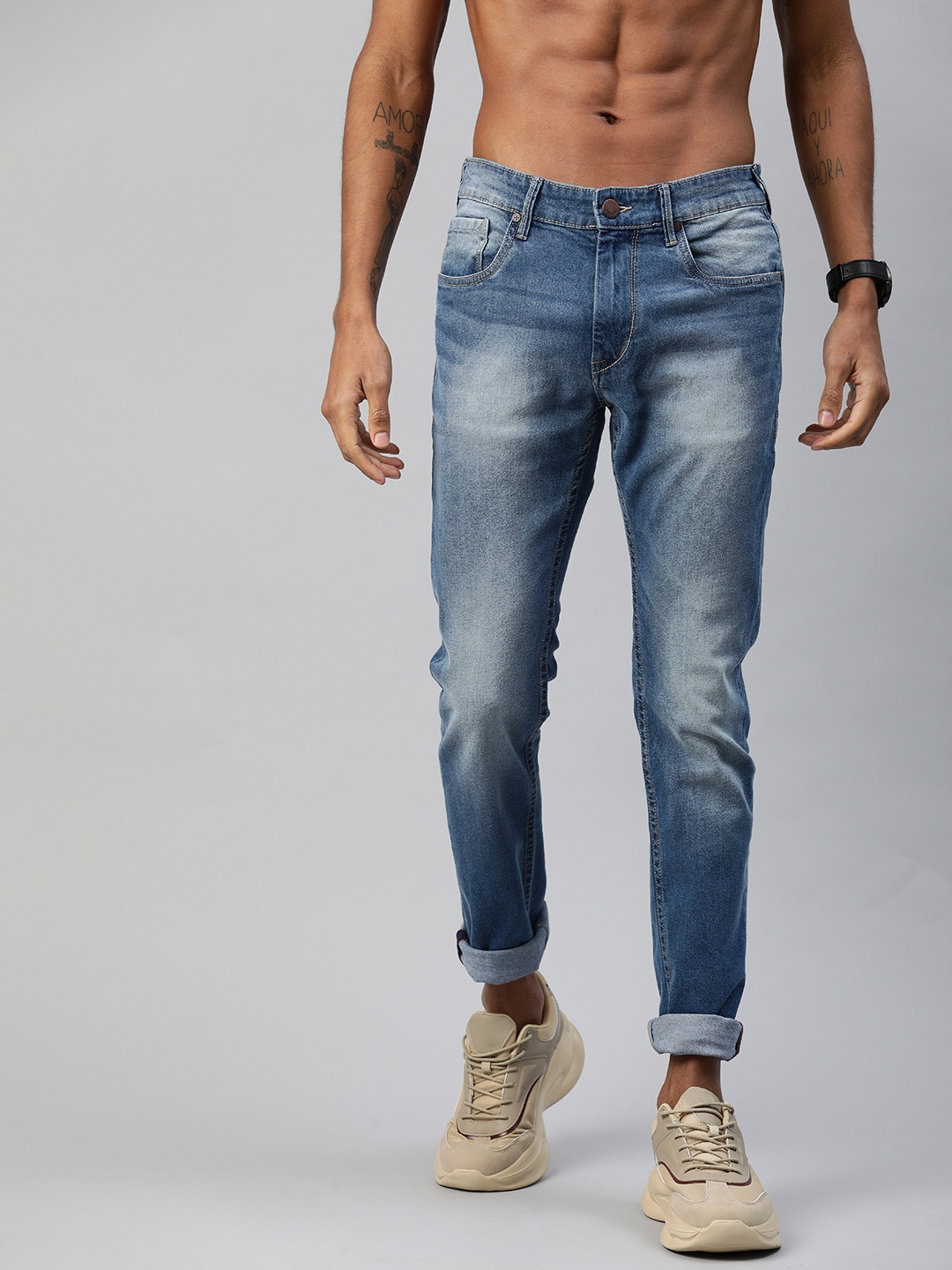 

HERE&NOW Men Blue Slim Fit Mid-Rise Clean Look Stretchable Jeans