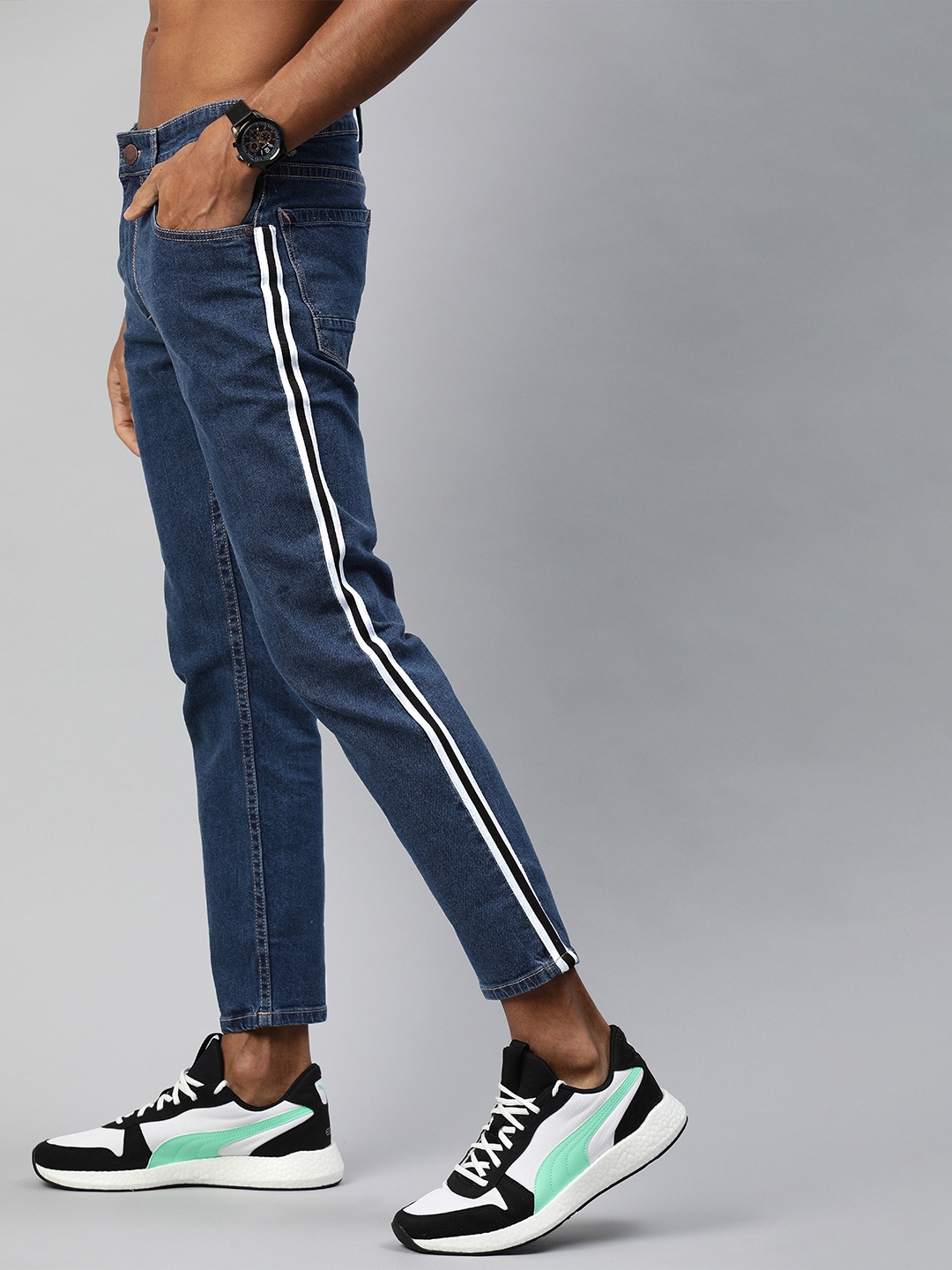 

HERE&NOW Men Blue Ankle Slim Fit Mid-Rise Clean Look Stretchable Jeans