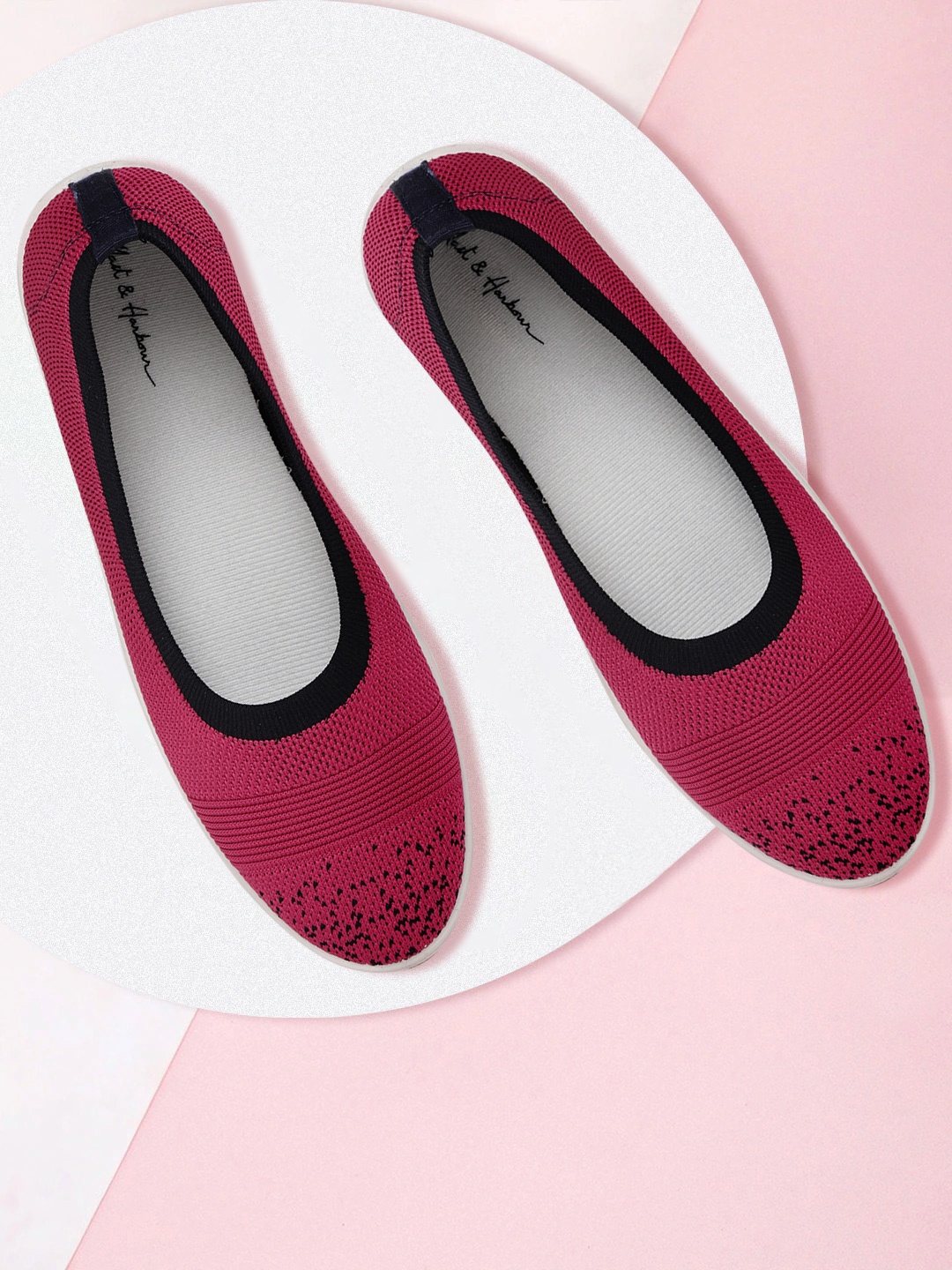 

Mast & Harbour Women Magenta & Navy Woven Design Slip-On Sneakers