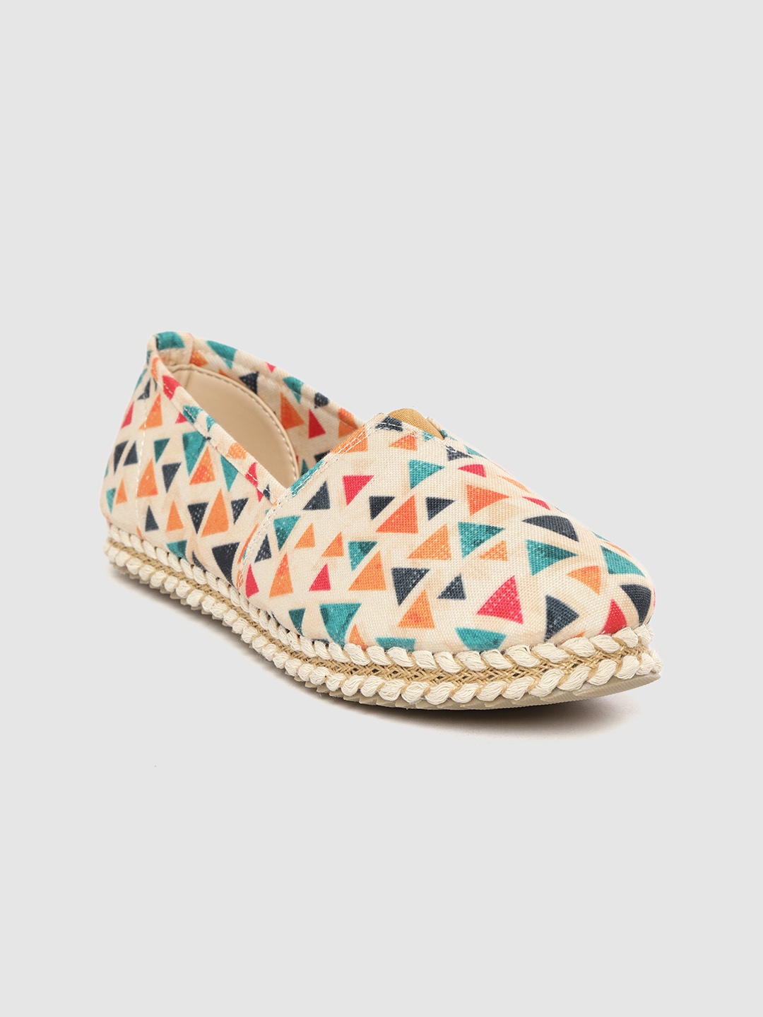 

DressBerry Women Beige & Orange Geometric Print Espadrilles