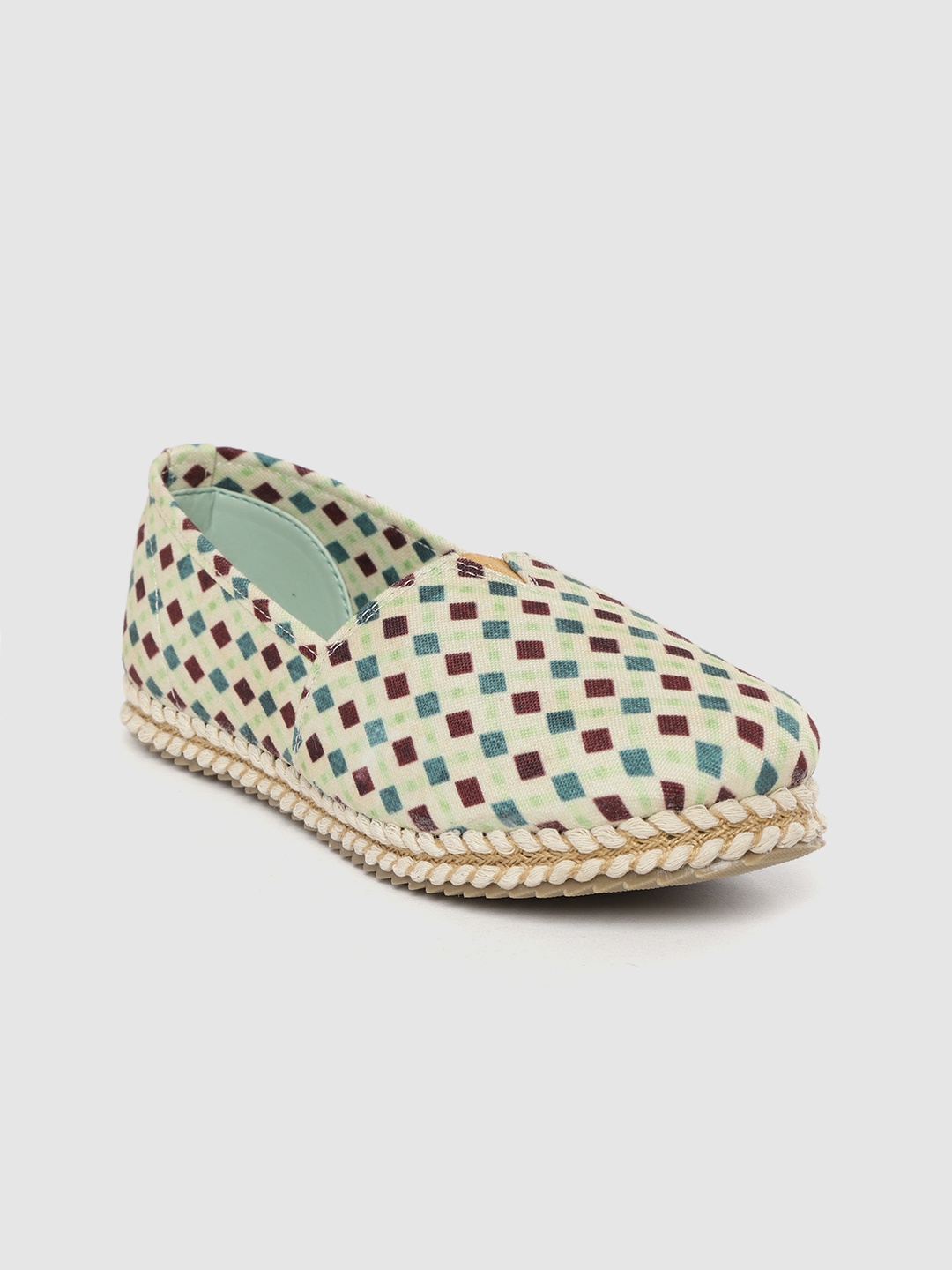 

DressBerry Women Green & Coffee Brown Geometric Print Espadrilles
