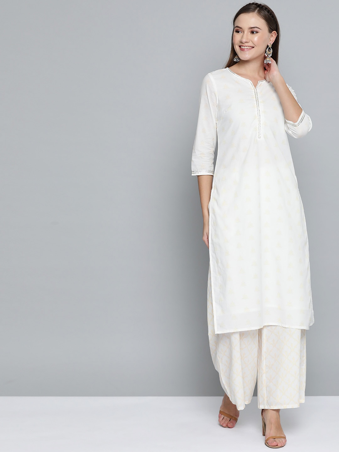 

HERE&NOW Women Off-White & Beige Printed Straight Kurta