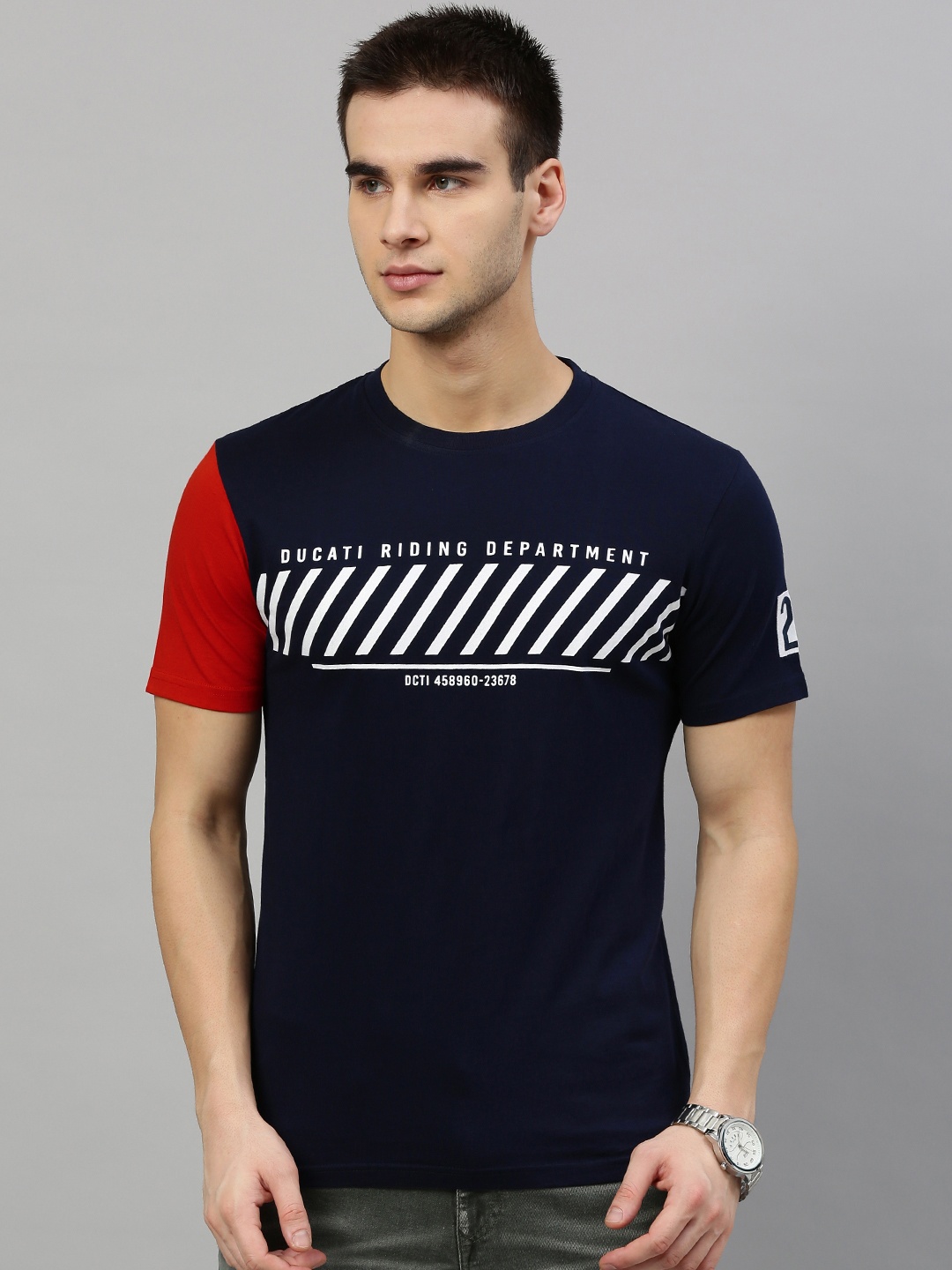 

Ducati Men Navy Blue Printed Round Neck Pure Cotton T-shirt