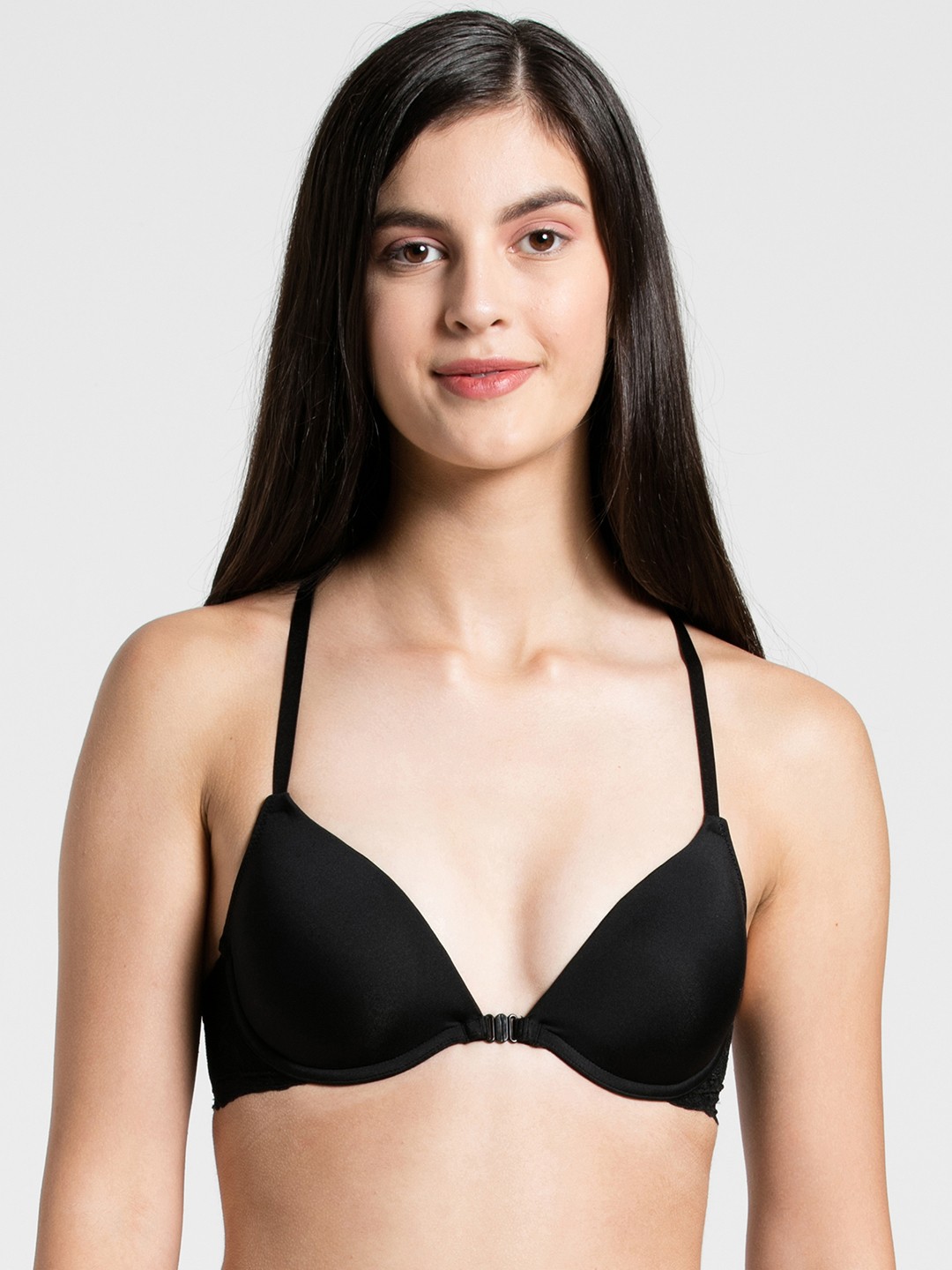 

Jockey Black Solid Underwired Front Opening Lightly Padded Plunge Bra 1815-0103