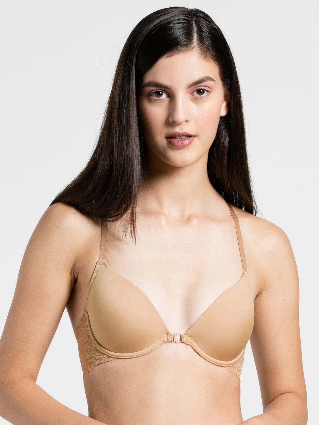 

Jockey Beige Solid Underwired Front Opening Lightly Padded Plunge Bra 1815-0103