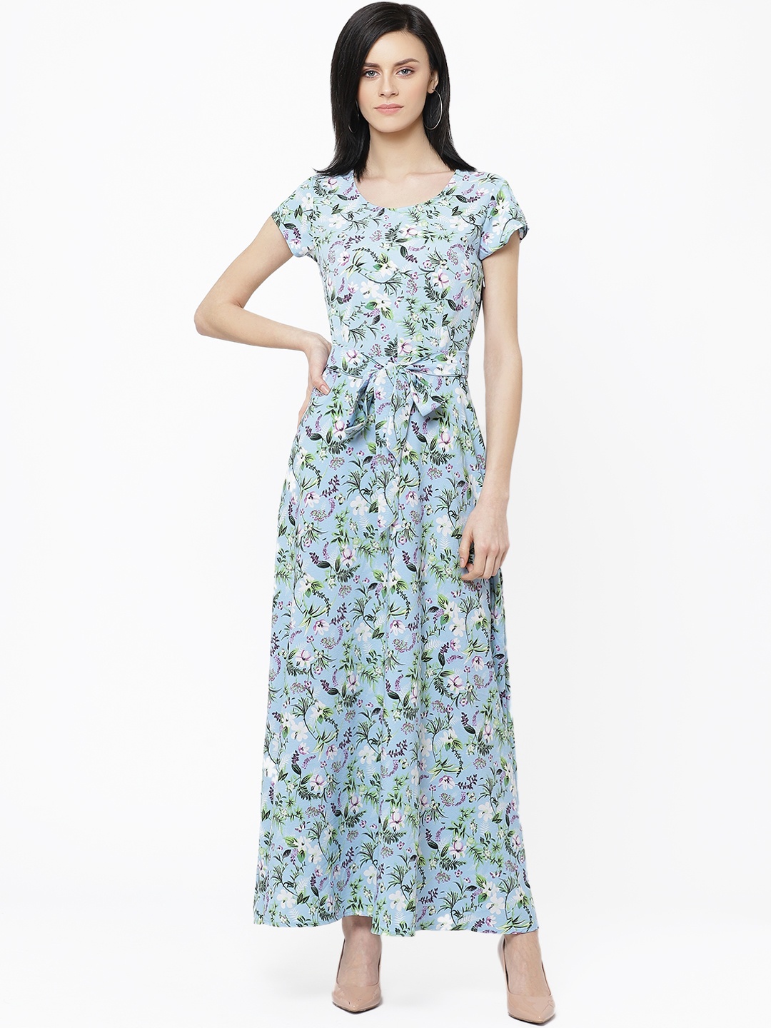 

Deewa Women Blue & Green Floral Printed Maxi Dress