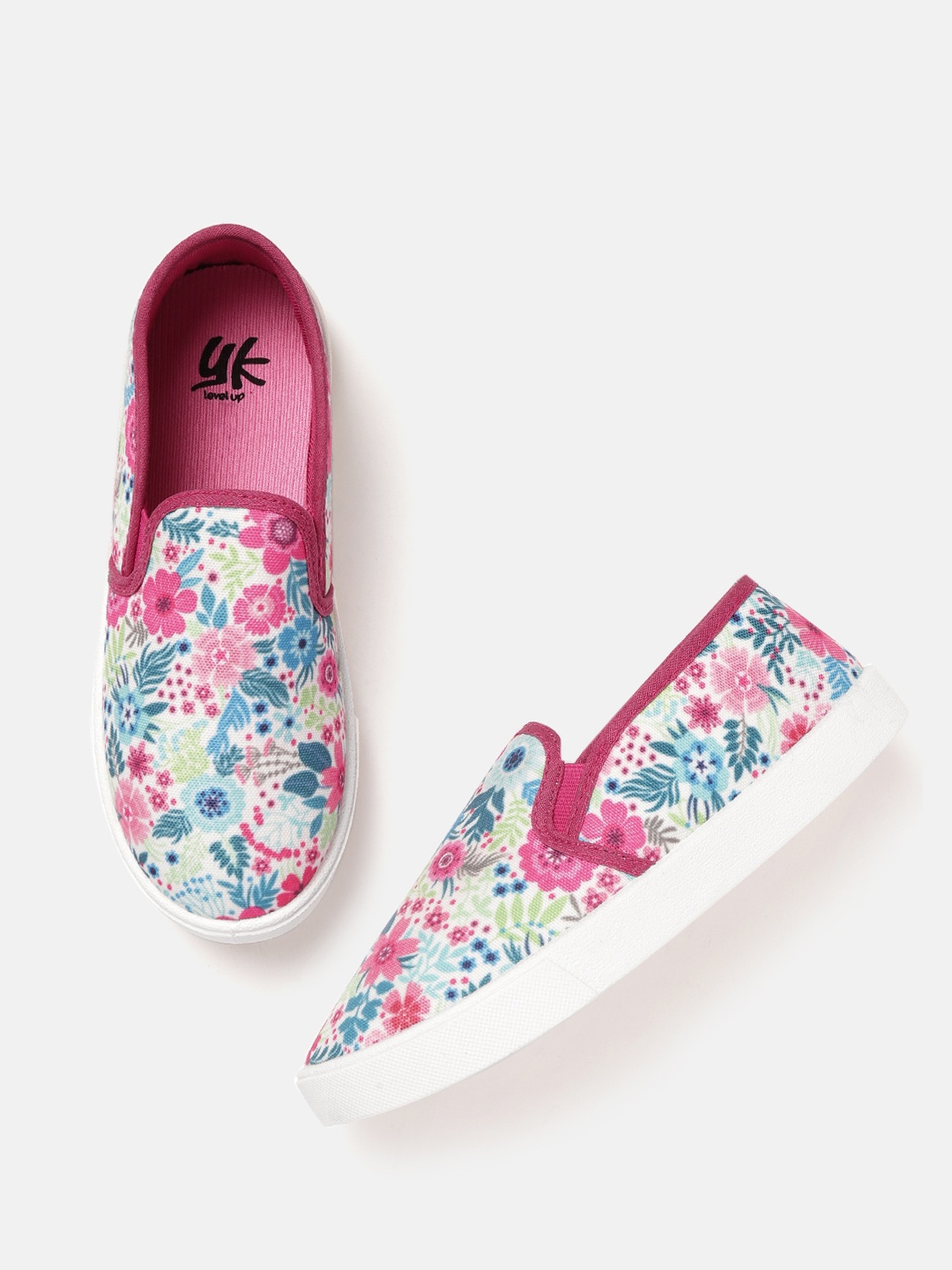 

YK Girls Teal Blue & Pink Floral Print Slip-On Sneakers