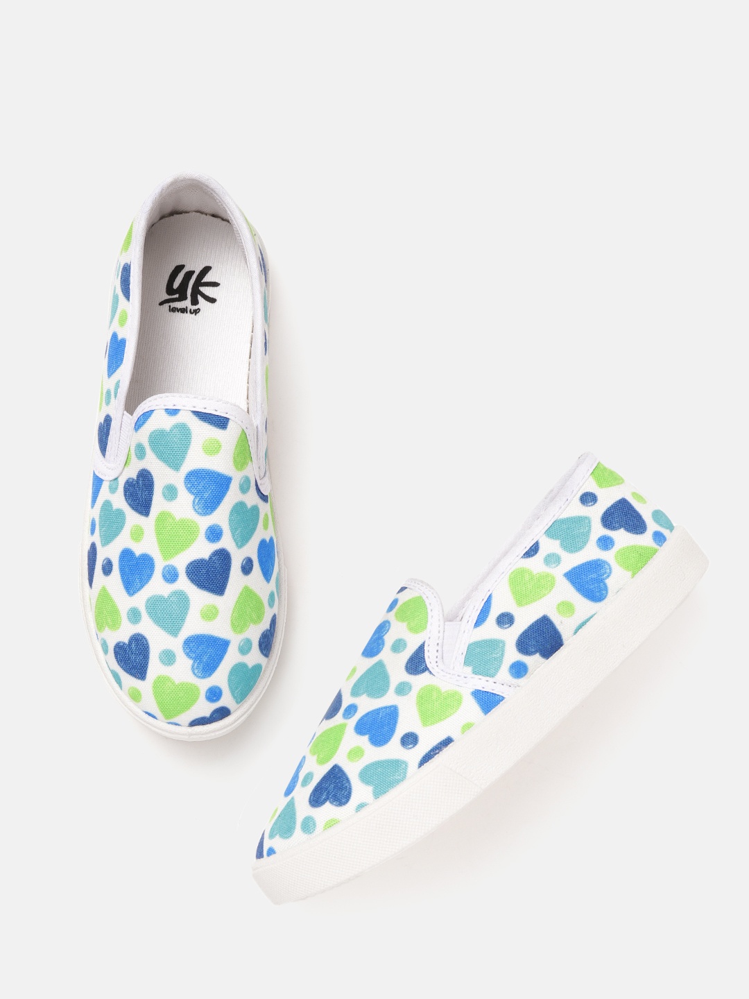 

YK Girls Blue & Green Heart Print Slip-On Sneakers