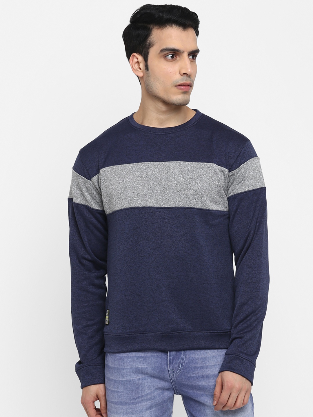 

American Crew Men Navy Blue Striped Sweatshirt