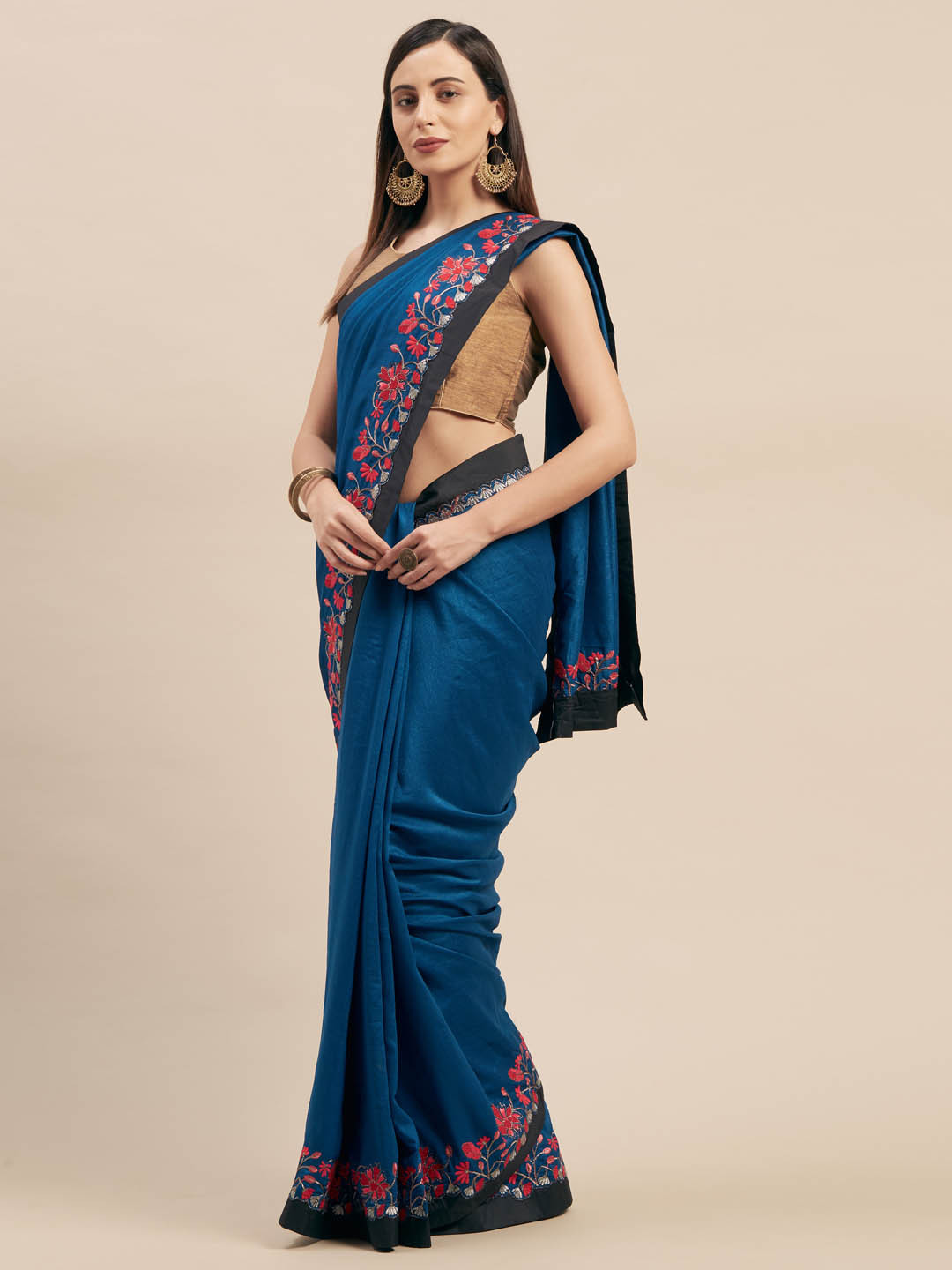 

Mitera Blue Solid Silk Blend Saree
