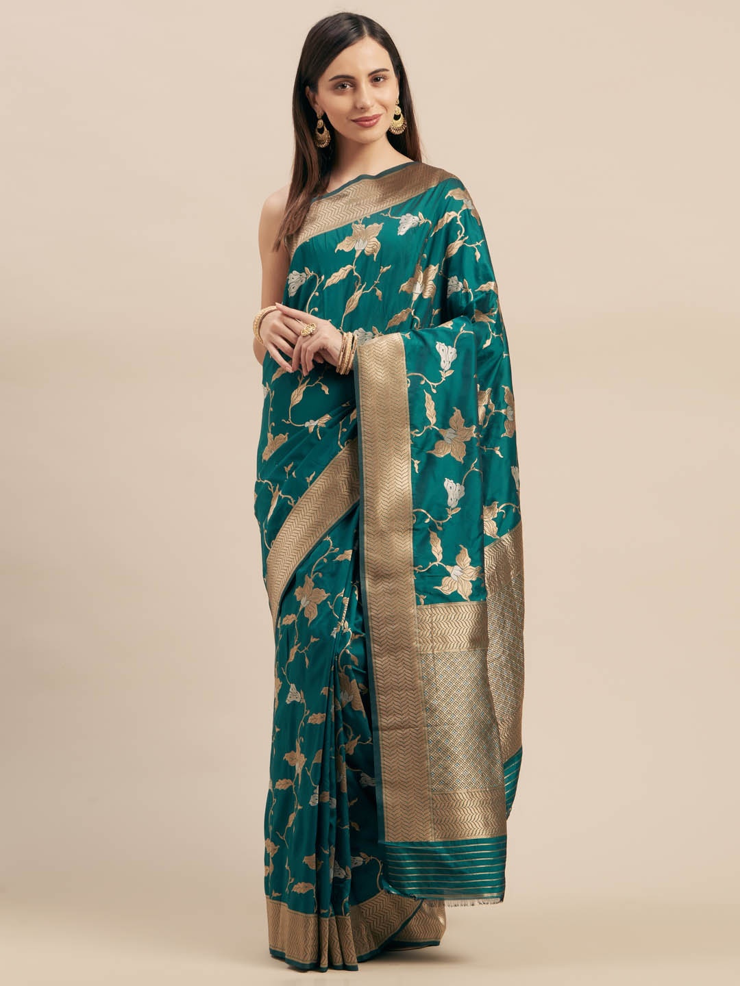 

Mitera Green Silk Cotton Woven Design Kanjeevaram Saree