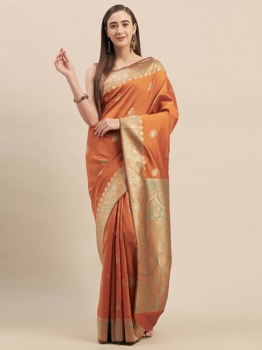 

Mitera Mustard Yellow & Gold-Coloured Silk Blend Woven Design Kanjeevaram Saree