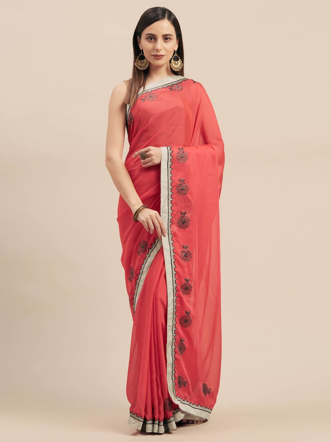 

Mitera Pink Solid Silk Blend Saree
