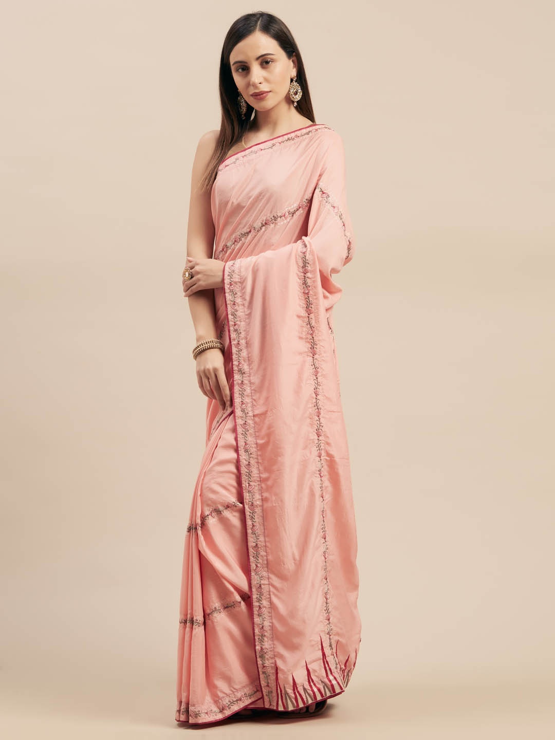 

Mitera Pink Embellished Silk Blend Saree