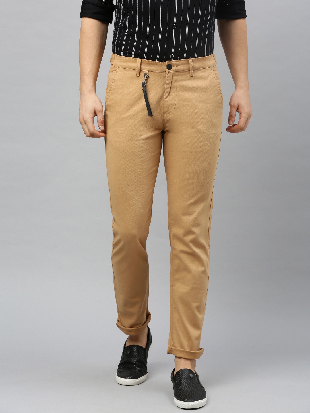 

SPYKAR Men Khaki Slim Fit Solid Regular Trousers