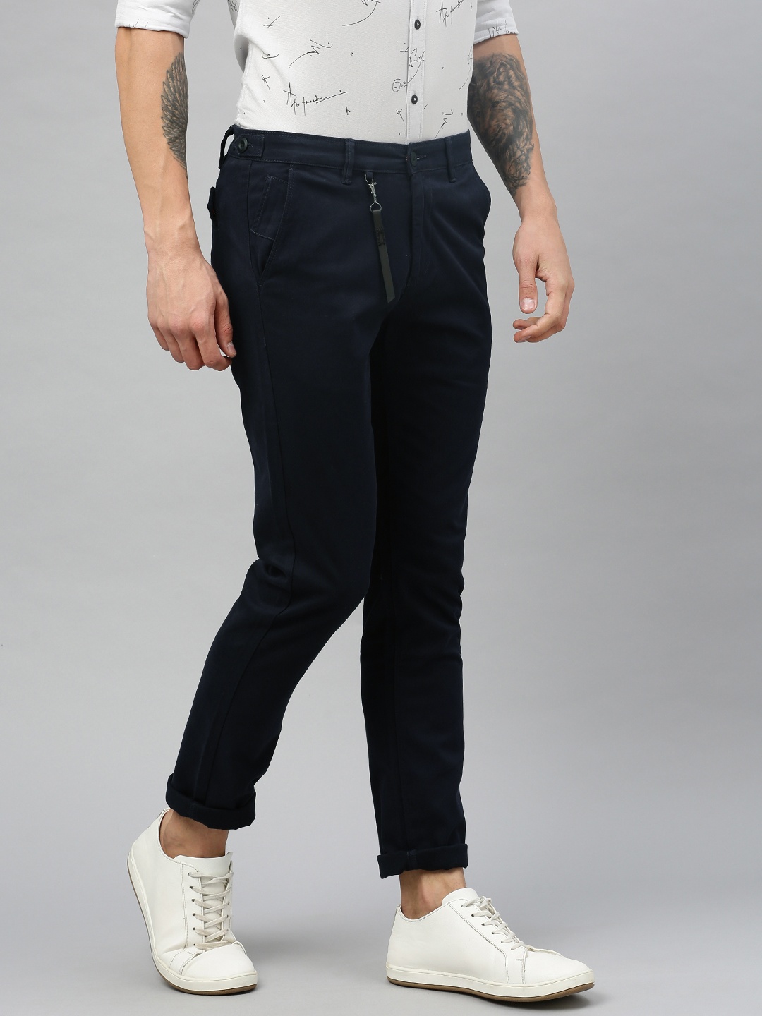 

SPYKAR Men Navy Blue Slim Fit Solid Smart Casual Chinos
