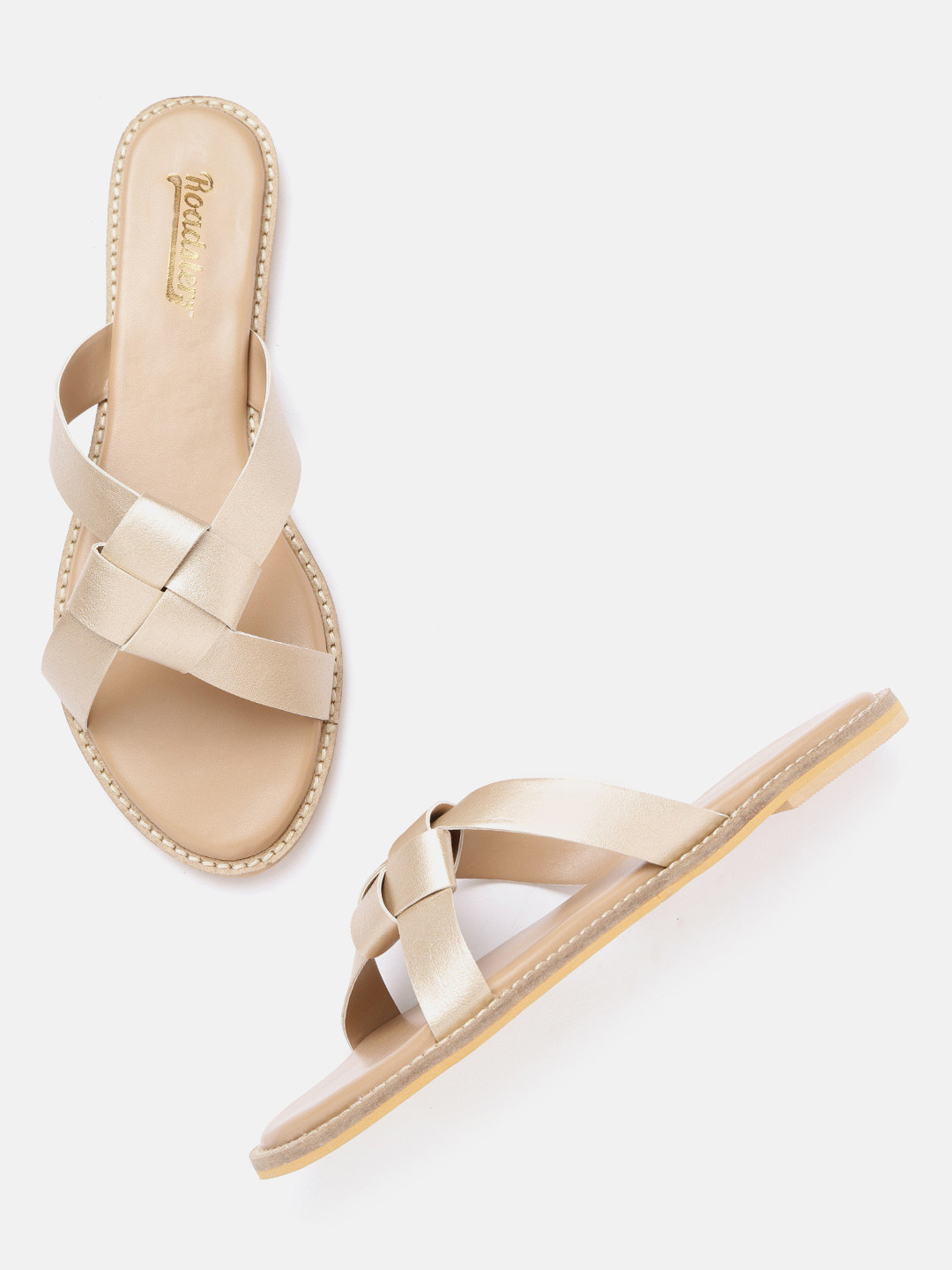 

Roadster Women Gold-Toned Solid Open Toe Flats