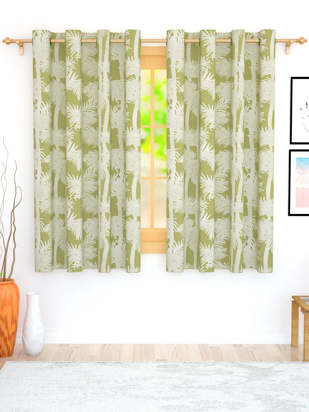 

Story@home Lime Green & Grey Set of 2 Jacquard Textured Window Curtains