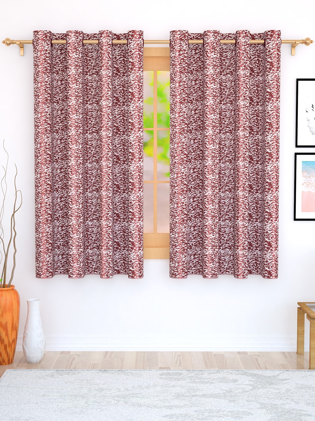 

Story@home Maroon Set of 2 Jacquard Textured Window Curtains