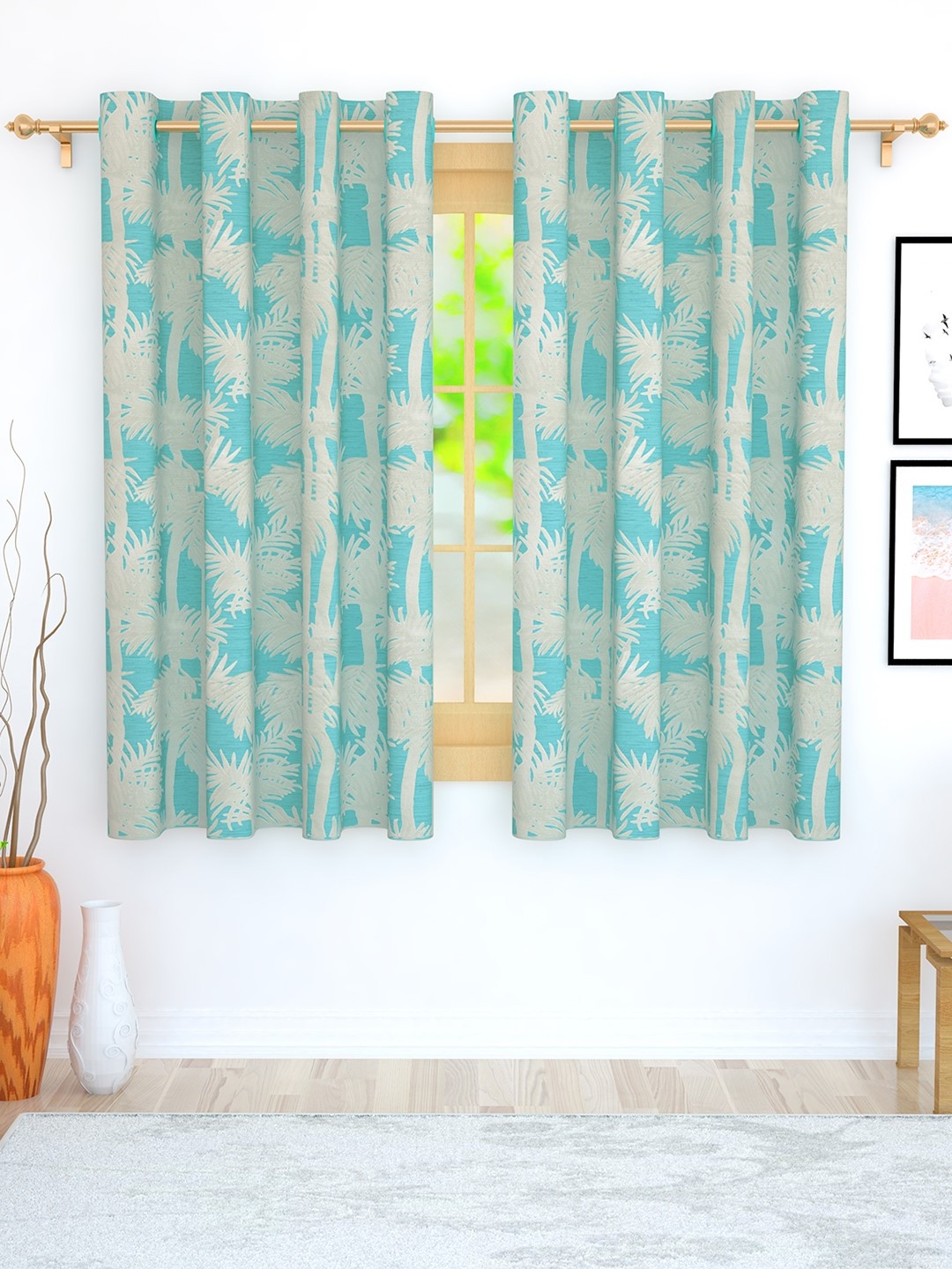 

Story@home Turquoise Blue & Grey Set of 2 Jacquard Textured Window Curtains