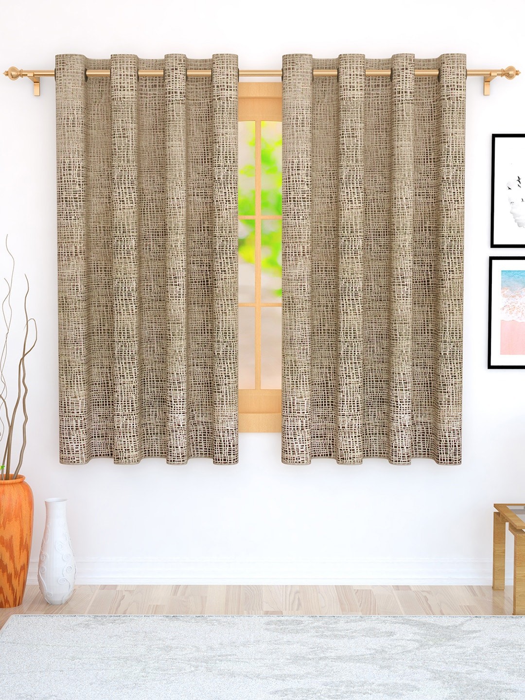 

Story@home Beige & Brown Set of 2 Jacquard Textured Window Curtains