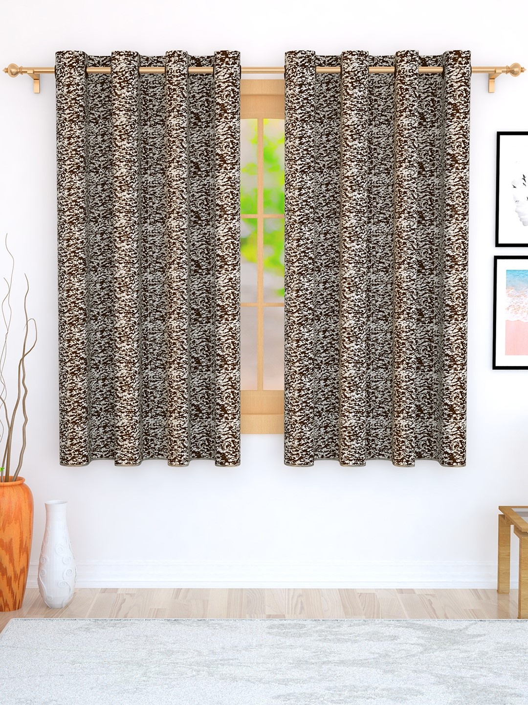 

Story@home Coffee Brown & White Set of 2 Window Curtains