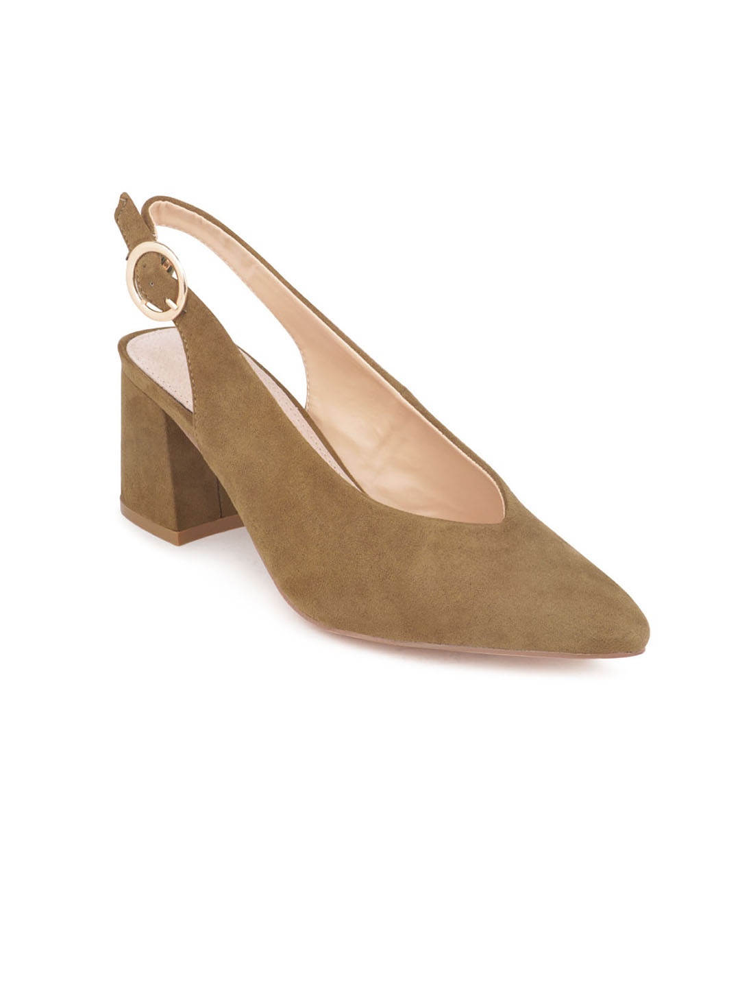 

London Rag Women Olive Green Solid Suede Pumps