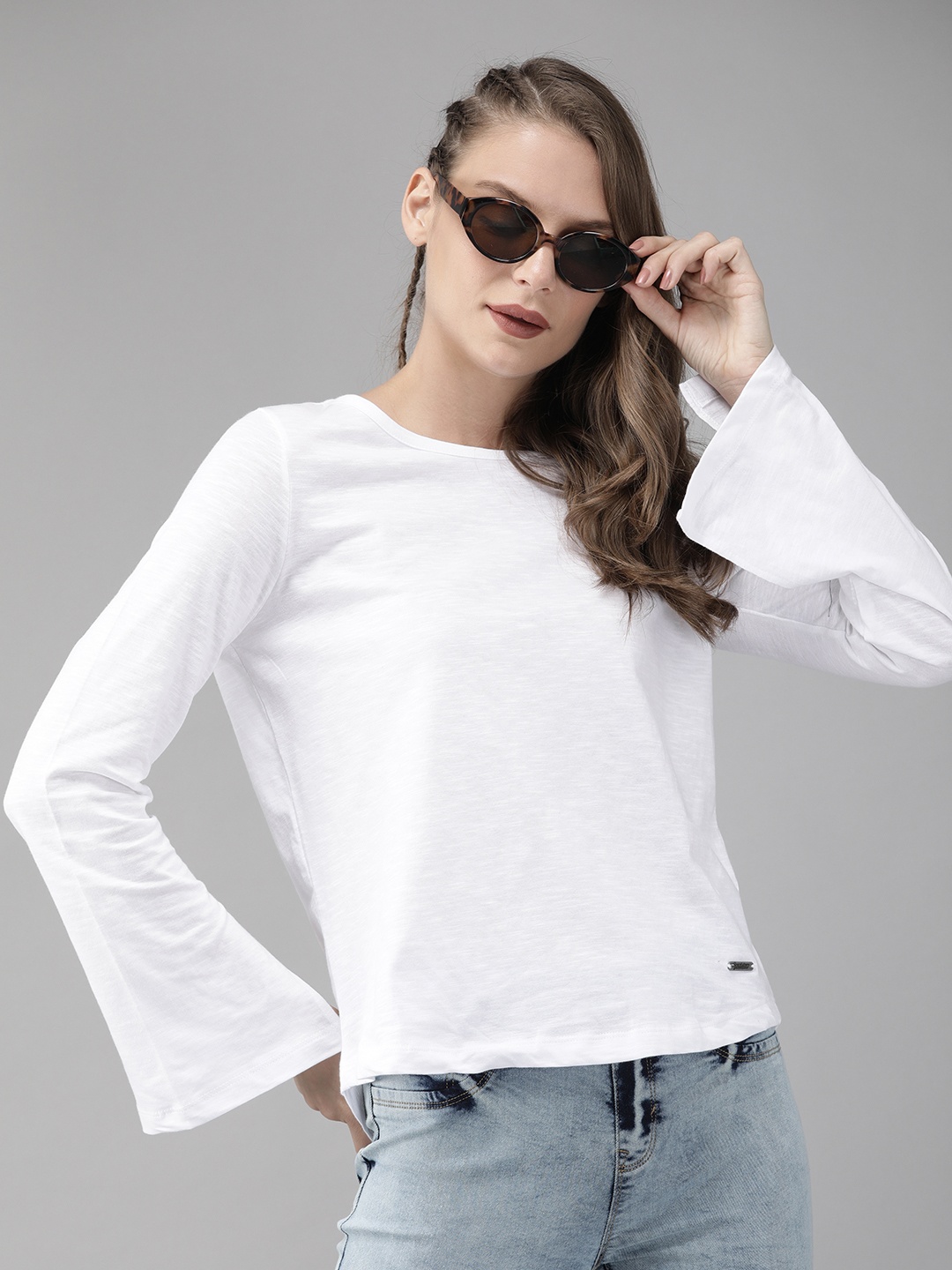 

Roadster Women White Solid Pure Cotton Top