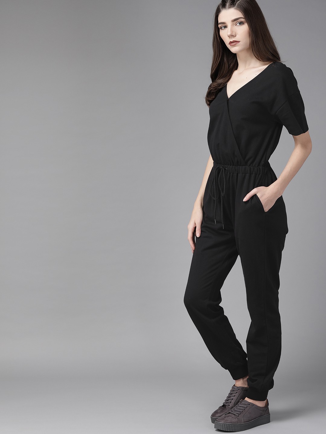 

Roadster Women Black Solid Basic Jumpsuit