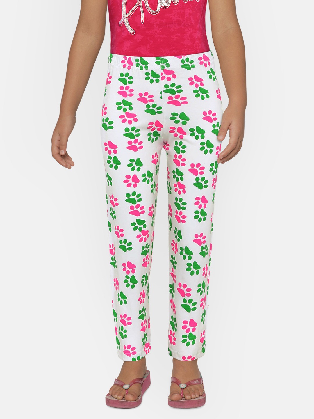 

SINI MINI Girls White & Pink Printed Regular Fit Lounge Pants
