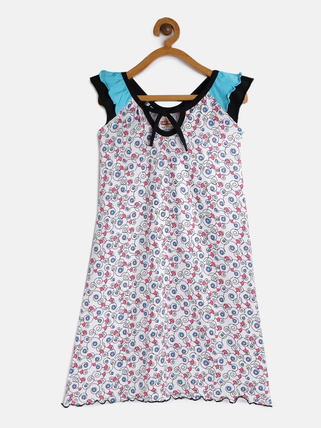 

SINI MINI Girls Off-White & Blue Printed Nightdress