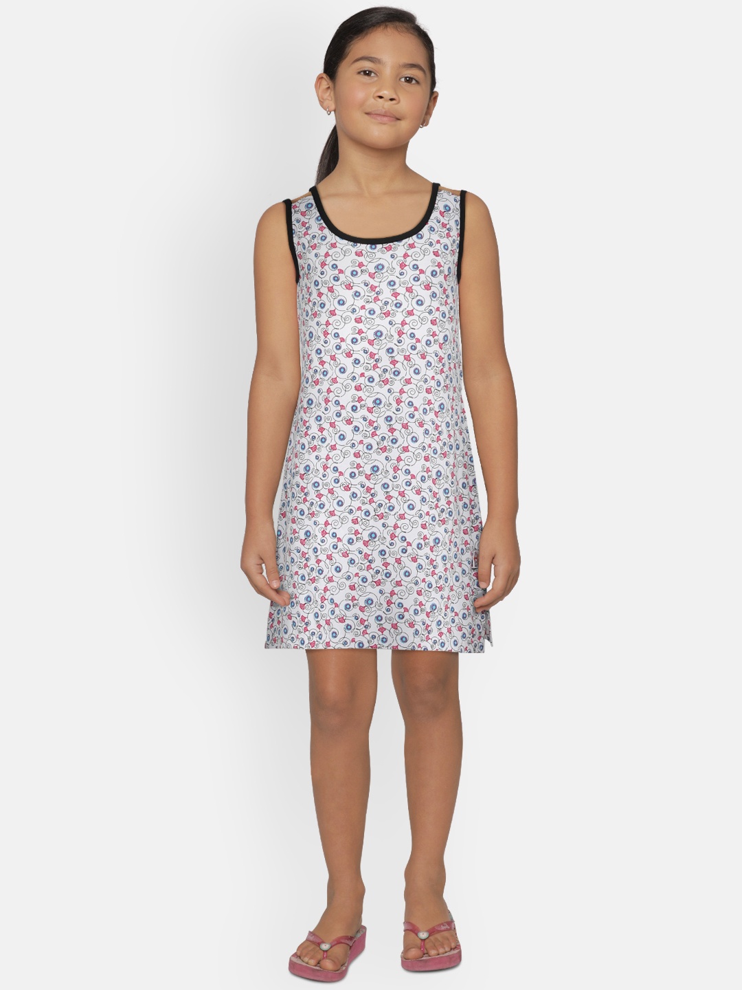 

SINI MINI Girls White & Pink Printed Nightdress