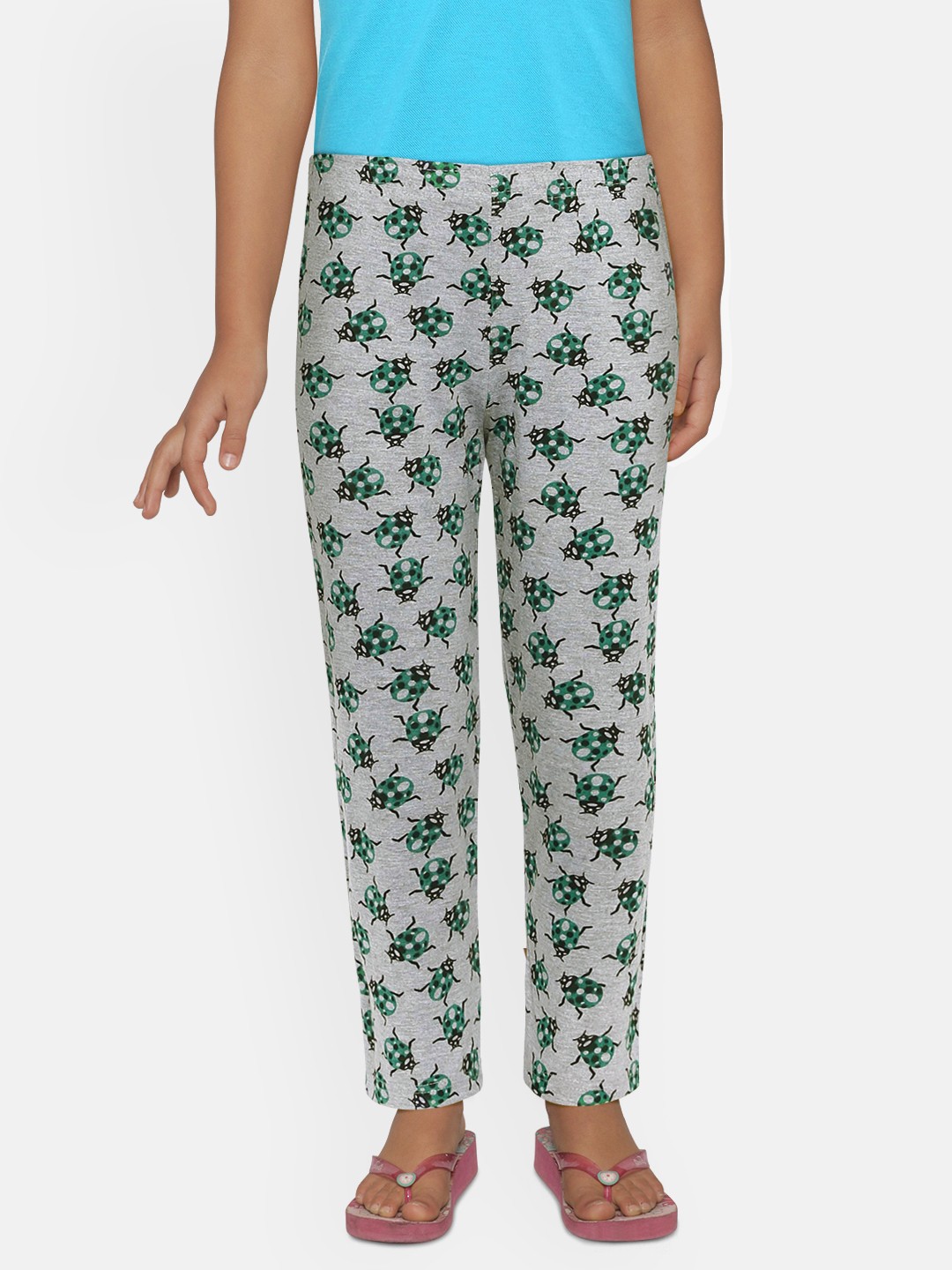 

SINI MINI Girls Grey & Green Printed Lounge Pants