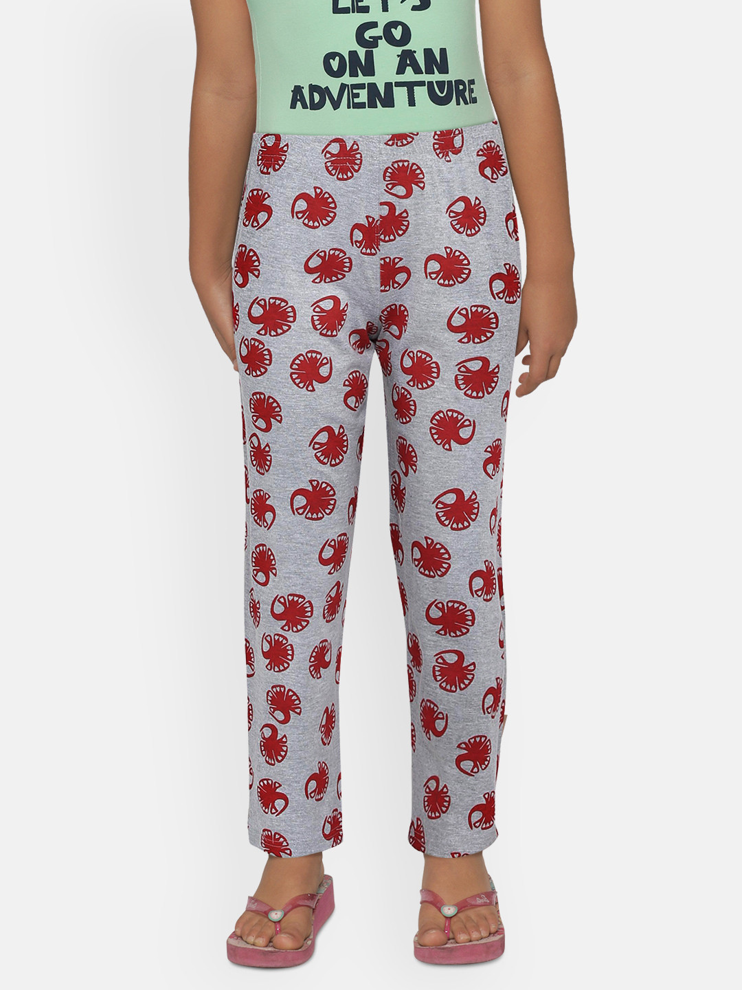 

SINI MINI Girls Grey & Red Printed Regular Fit Lounge Pants
