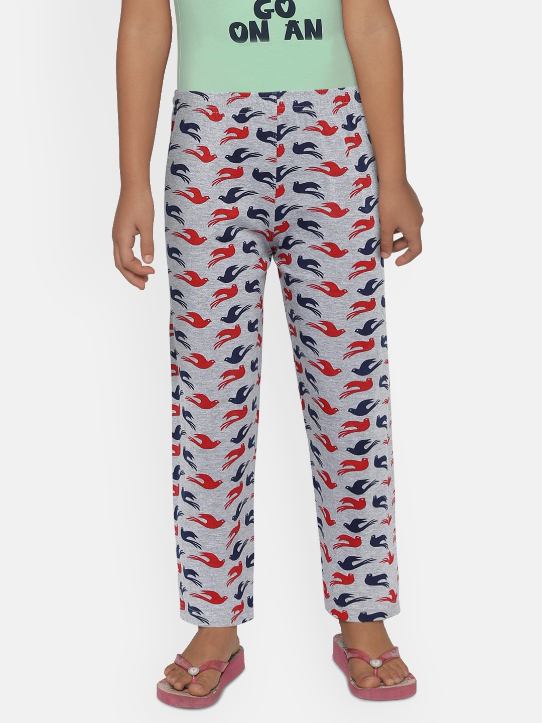 

SINI MINI Girls Grey & Navy Blue Printed Lounge Pants