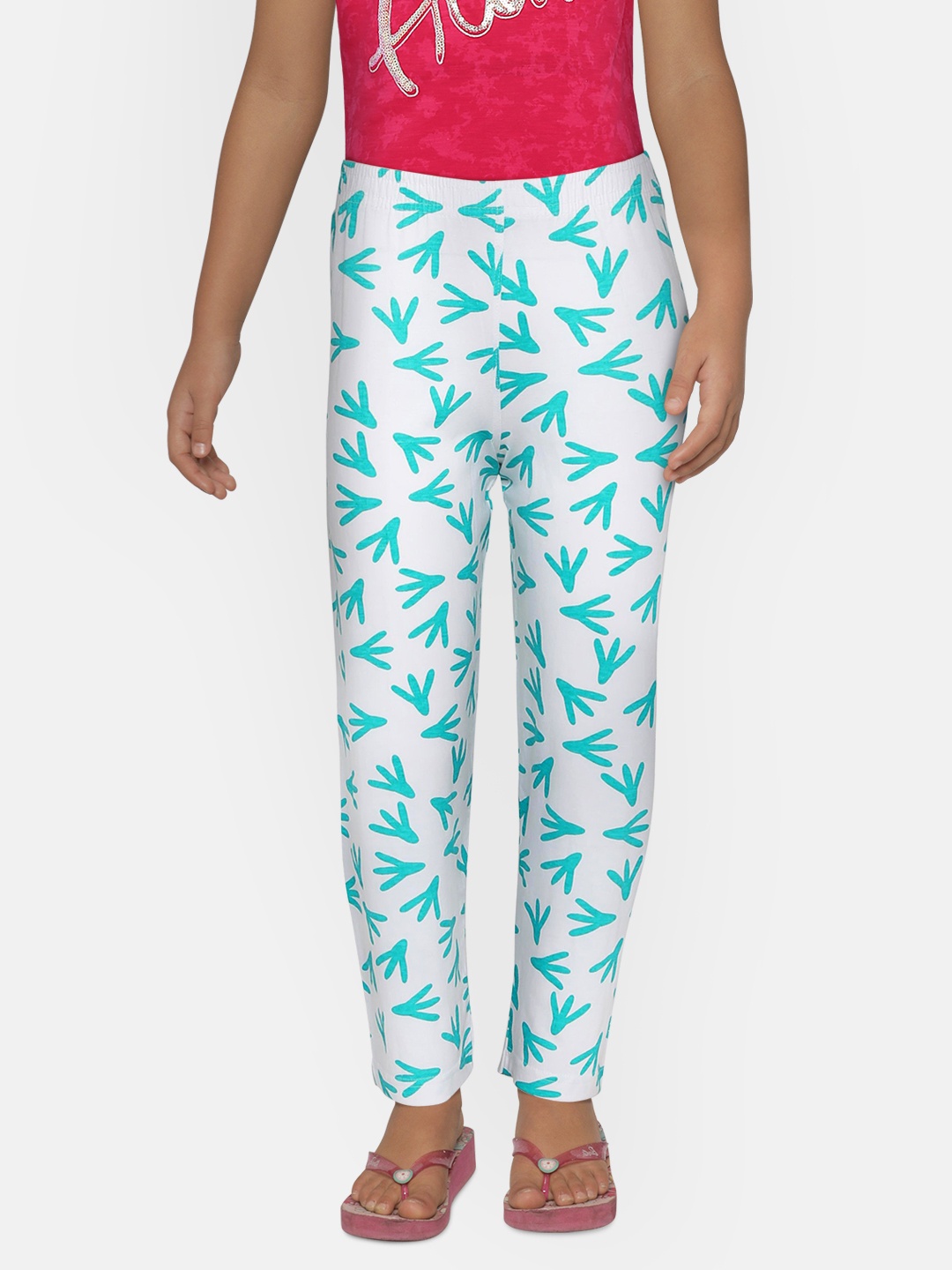 

SINI MINI Girls White & Blue Printed Lounge Pants