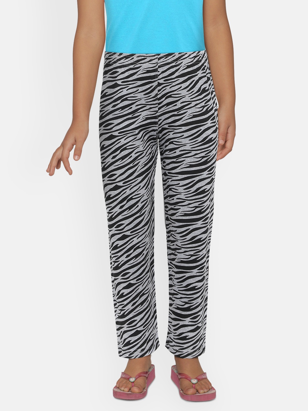 

SINI MINI Girls Grey & Black Printed Regular Fit Lounge Pants