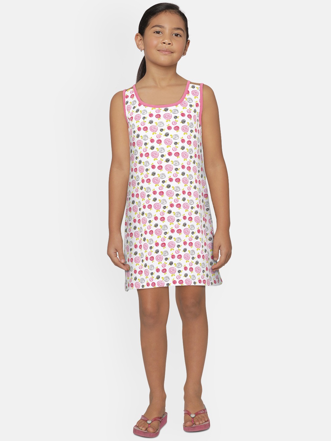 

SINI MINI Girls White & Pink Printed Nightdress