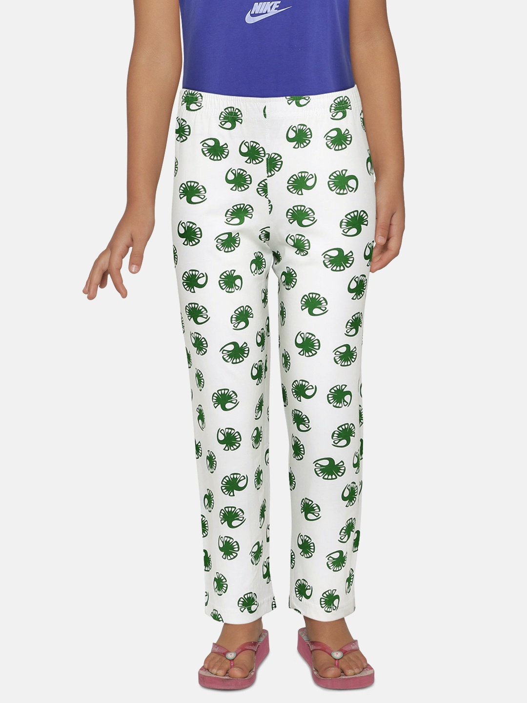 

SINI MINI Girls White & Green Printed Lounge Pants