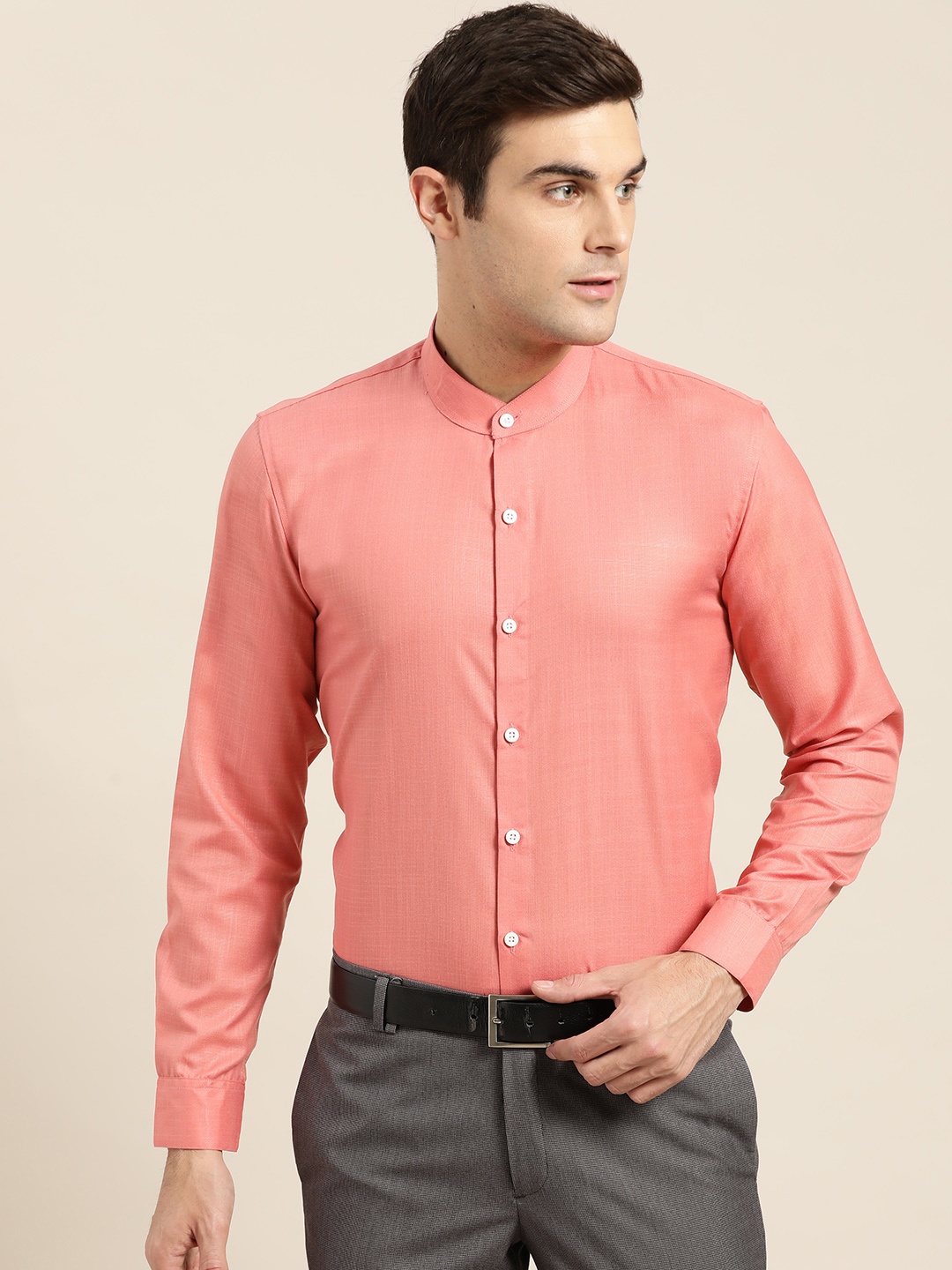 

SOJANYA Men Coral Pink Classic Fit Solid Formal Shirt