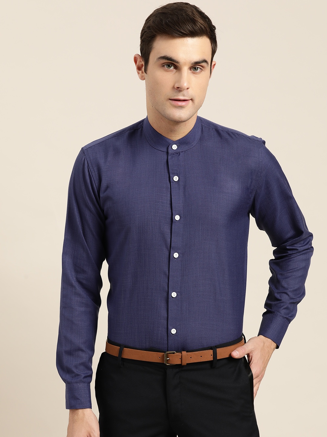 

SOJANYA Men Navy Blue Classic Regular Fit Solid Formal Shirt